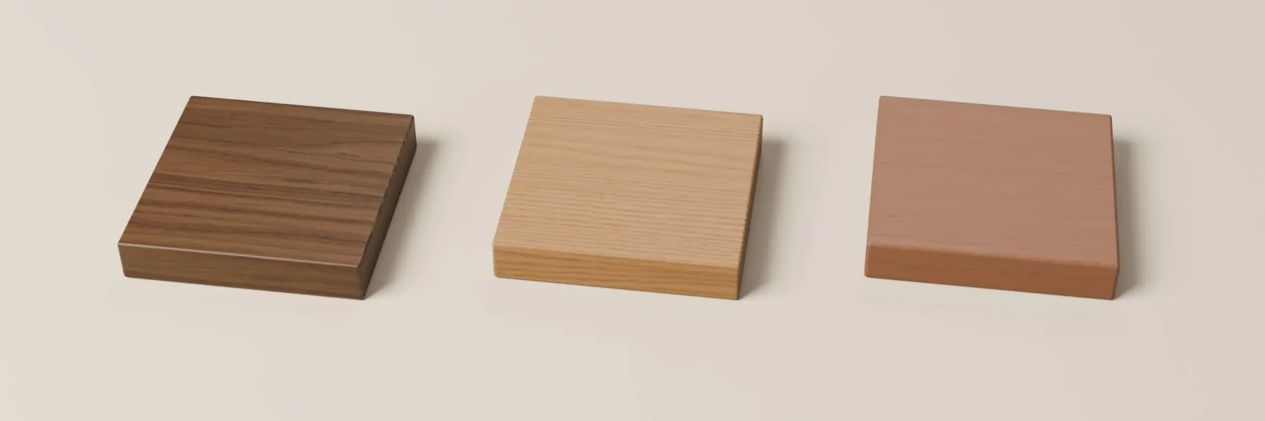 오일로 마감한 월넛, 화이트 오크, 체리 견본 조각